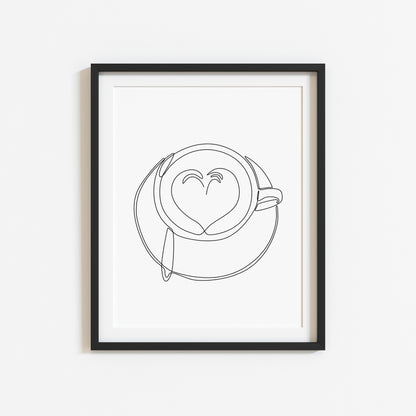 Cappuccino latte love line drawing illustration kitchen/office unframed wall art poster print