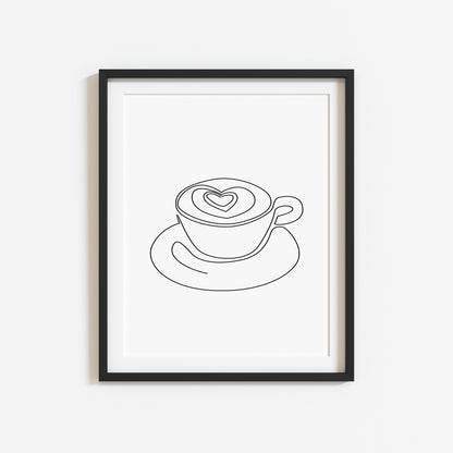 Love a latte coffee line drawing illustration kitchen/office unframed wall art poster print