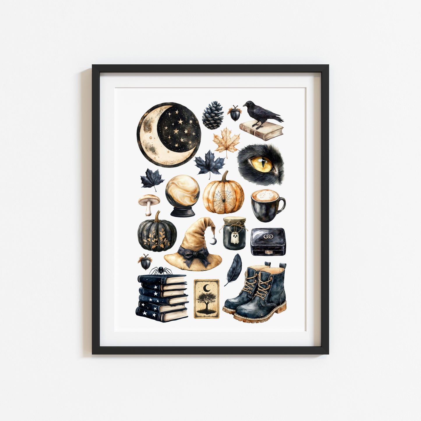 Black & Beige Halloween Mood board black gothic Spooky unframed wall art poster print