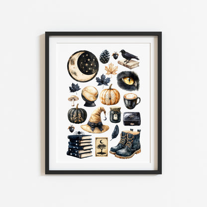 Black & Beige Halloween Mood board black gothic Spooky unframed wall art poster print