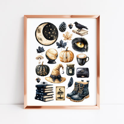 Black & Beige Halloween Mood board black gothic Spooky unframed wall art poster print