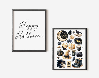 Halloween Set Spooky Witch please Happy Halloween black & beige Decor unframed wall art poster prints