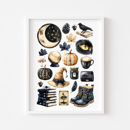 Black & Beige Halloween Mood board black gothic Spooky unframed wall art poster print
