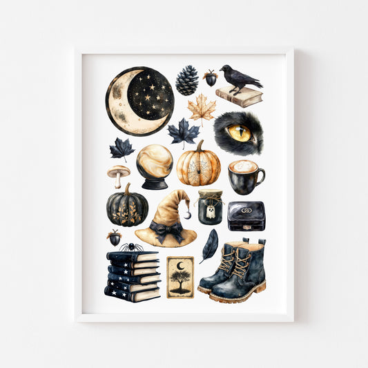 Black & Beige Halloween Mood board black gothic Spooky unframed wall art poster print