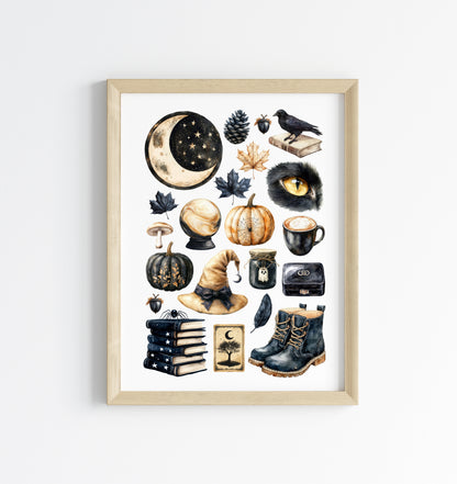 Black & Beige Halloween Mood board black gothic Spooky unframed wall art poster print