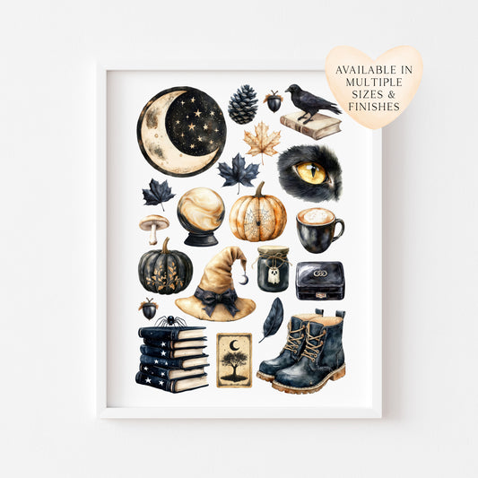 Black & Beige Halloween Mood board black gothic Spooky unframed wall art poster print