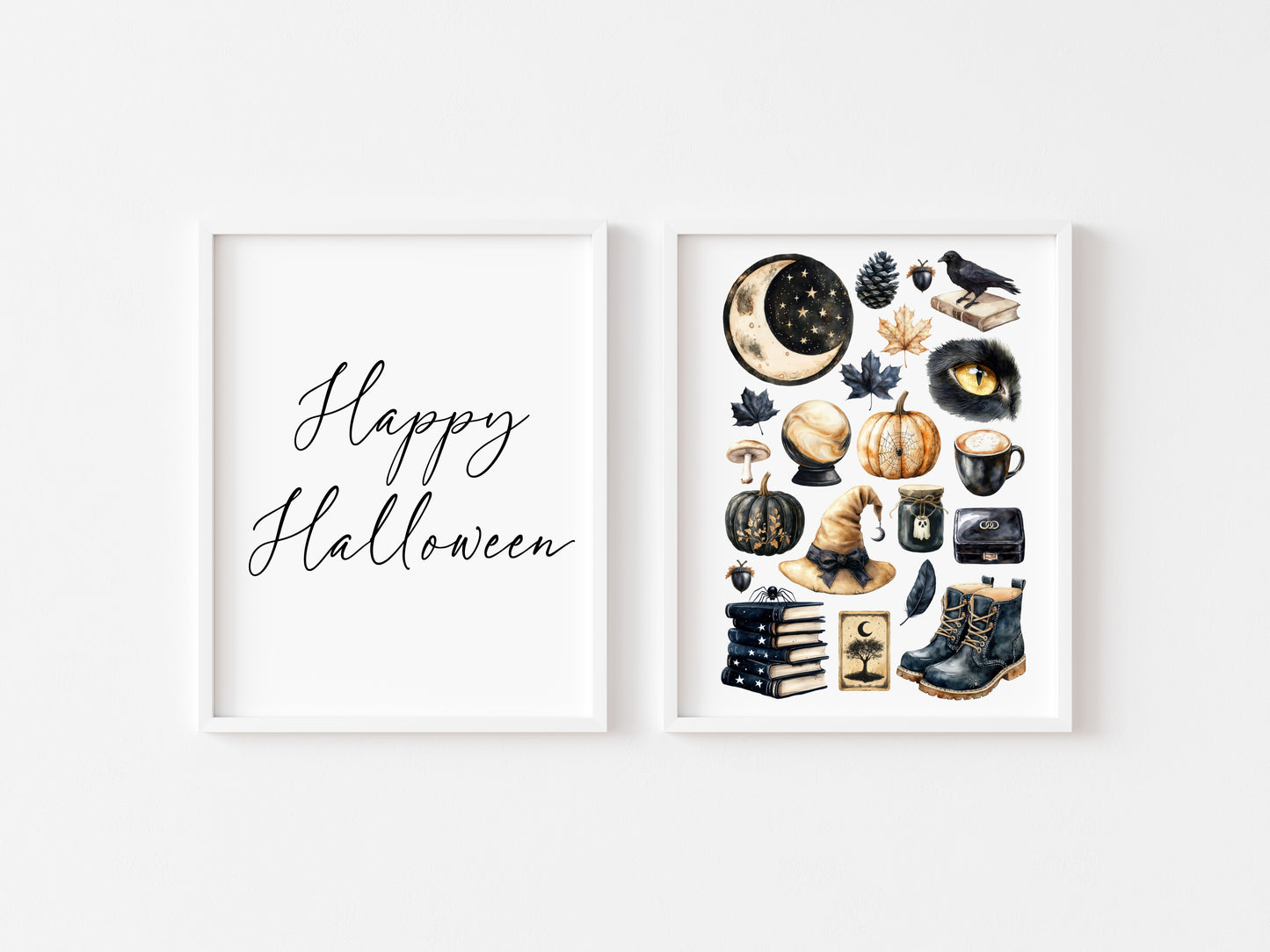 Halloween Set Spooky Witch please Happy Halloween black & beige Decor unframed wall art poster prints