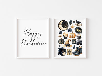 Halloween Set Spooky Witch please Happy Halloween black & beige Decor unframed wall art poster prints