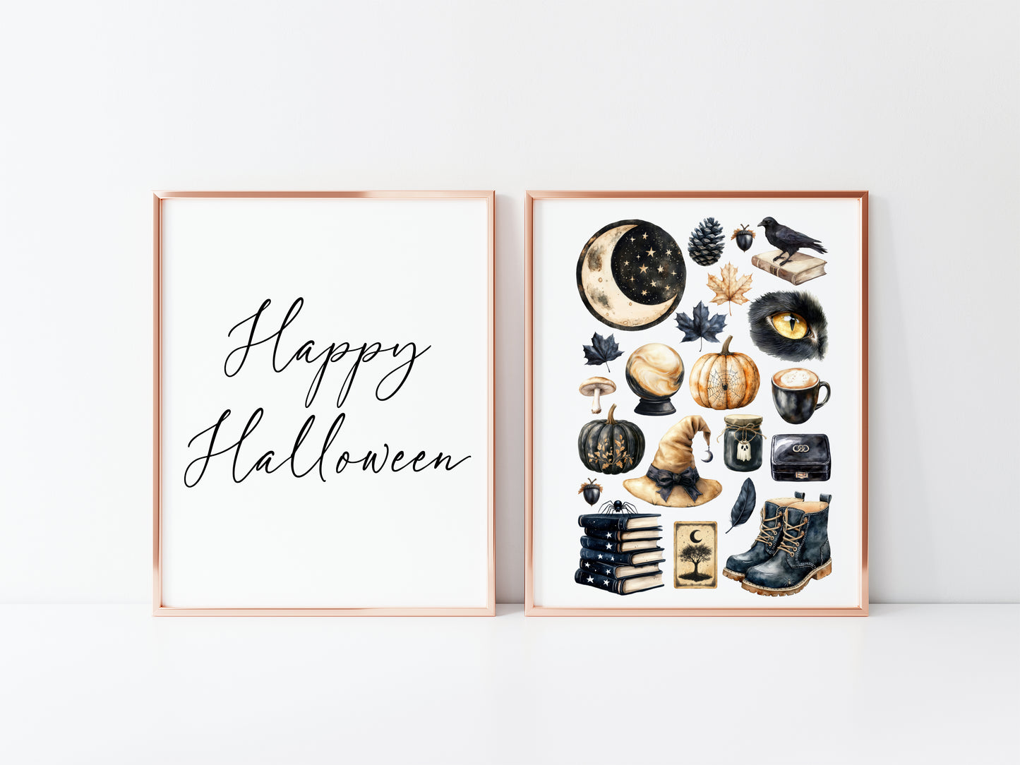 Halloween Set Spooky Witch please Happy Halloween black & beige Decor unframed wall art poster prints