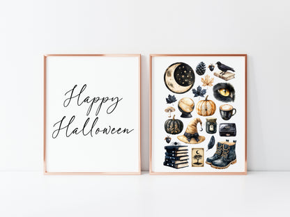 Halloween Set Spooky Witch please Happy Halloween black & beige Decor unframed wall art poster prints
