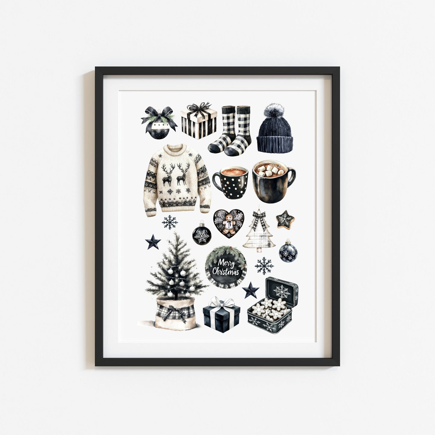 Cosy Winter Vibes monochrome mood board seasonal unframed wall art poster print
