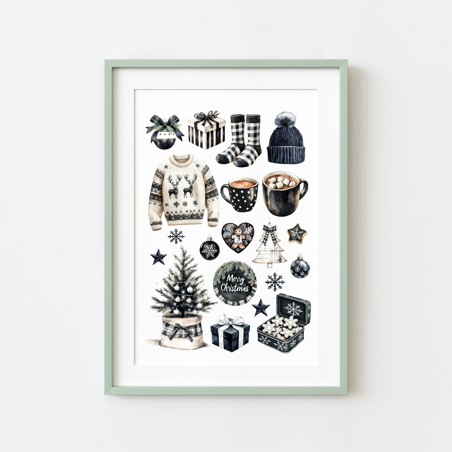 Cosy Winter Vibes monochrome mood board seasonal unframed wall art poster print