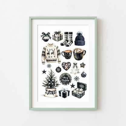 Cosy Winter Vibes monochrome mood board seasonal unframed wall art poster print