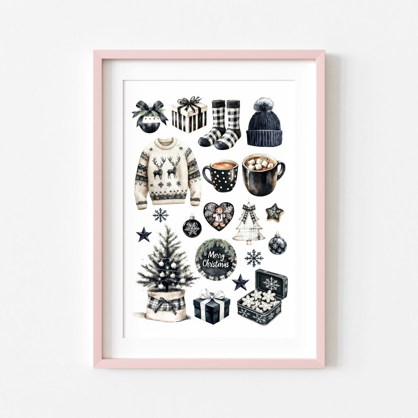 Cosy Winter Vibes monochrome mood board seasonal unframed wall art poster print