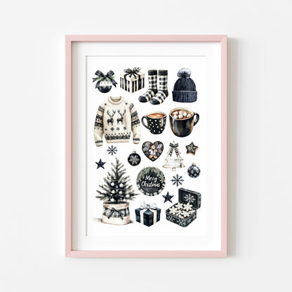 Cosy Winter Vibes monochrome mood board seasonal unframed wall art poster print