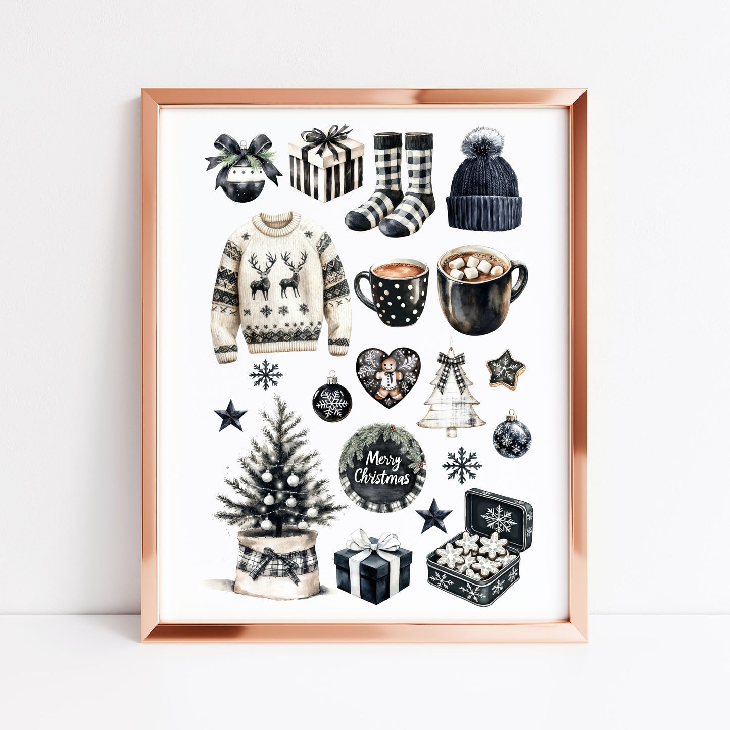 Cosy Winter Vibes monochrome mood board seasonal unframed wall art poster print