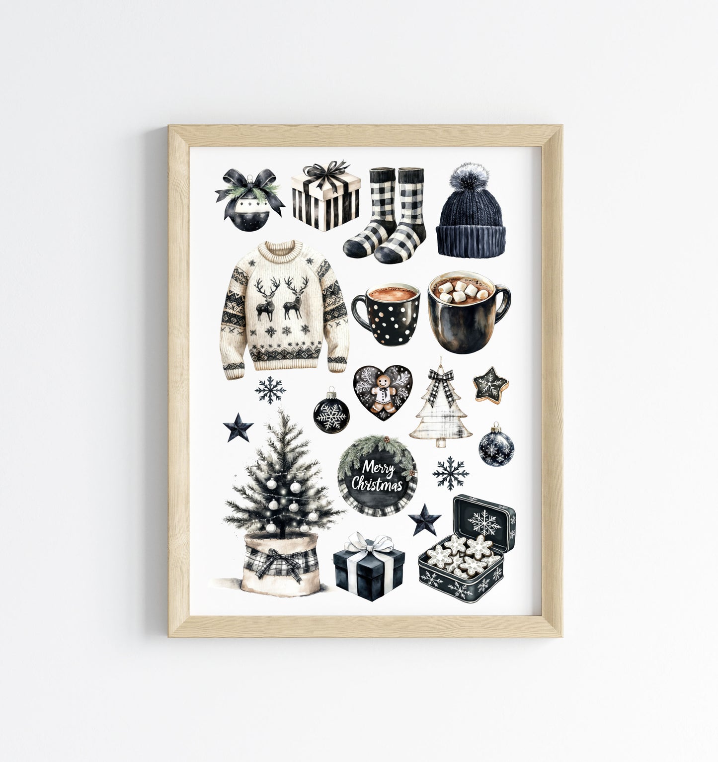 Cosy Winter Vibes monochrome mood board seasonal unframed wall art poster print