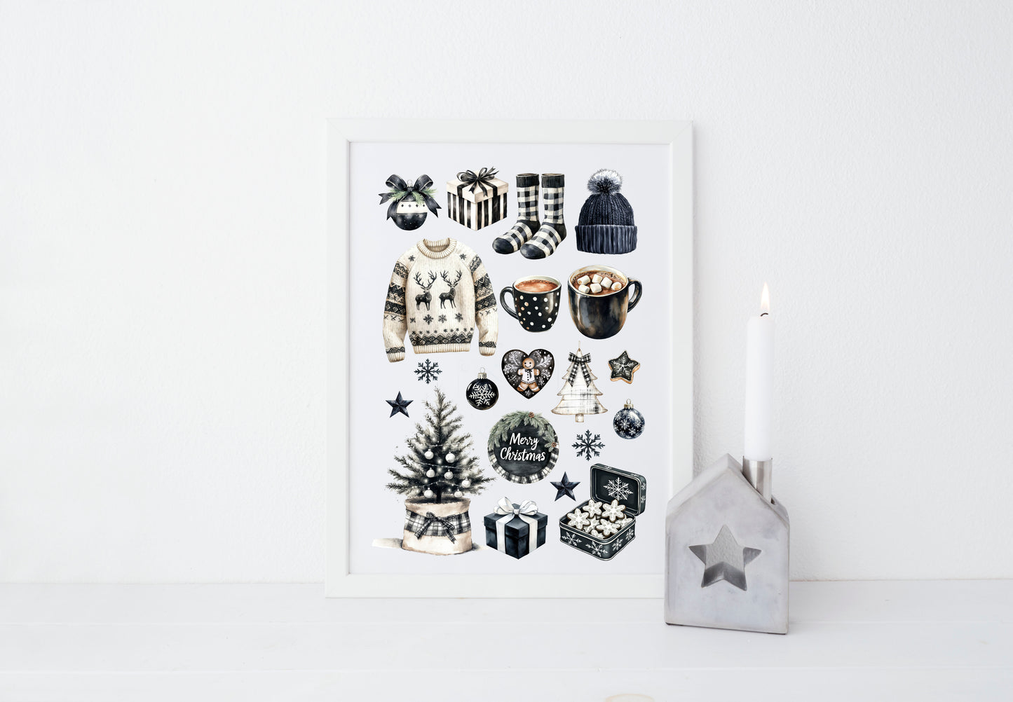 Cosy Winter Vibes monochrome mood board seasonal unframed wall art poster print