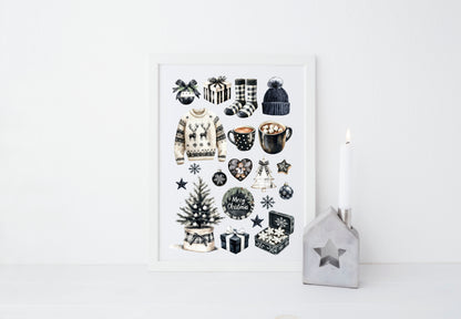 Cosy Winter Vibes monochrome mood board seasonal unframed wall art poster print