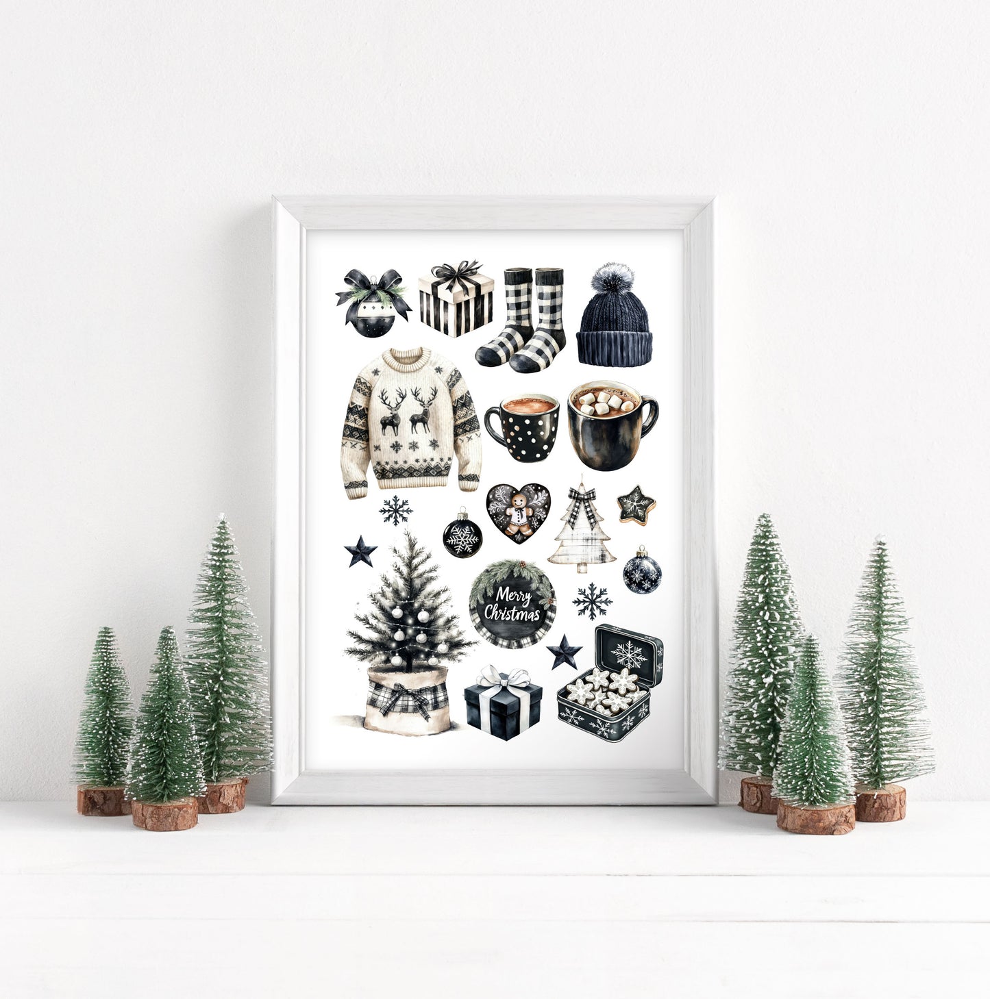 Cosy Winter Vibes monochrome mood board seasonal unframed wall art poster print