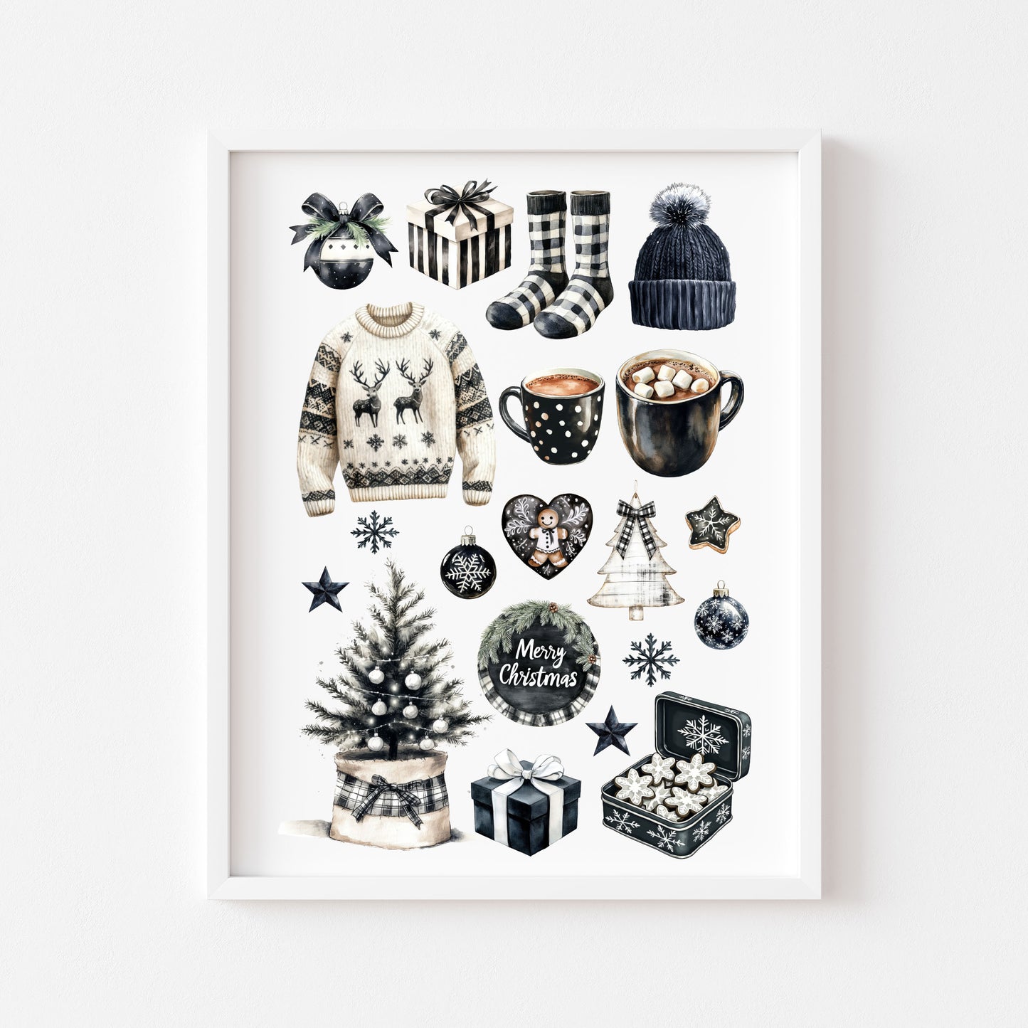 Cosy Winter Vibes monochrome mood board seasonal unframed wall art poster print