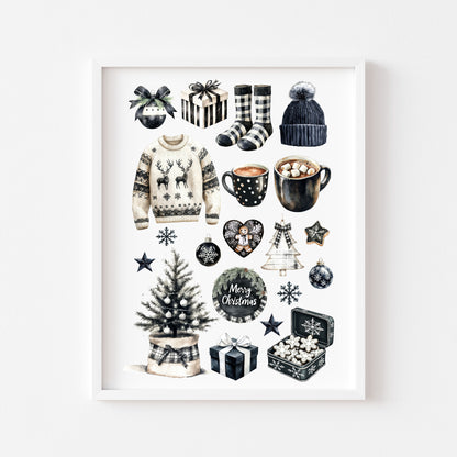 Cosy Winter Vibes monochrome mood board seasonal unframed wall art poster print