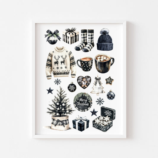 Cosy Winter Vibes monochrome mood board seasonal unframed wall art poster print