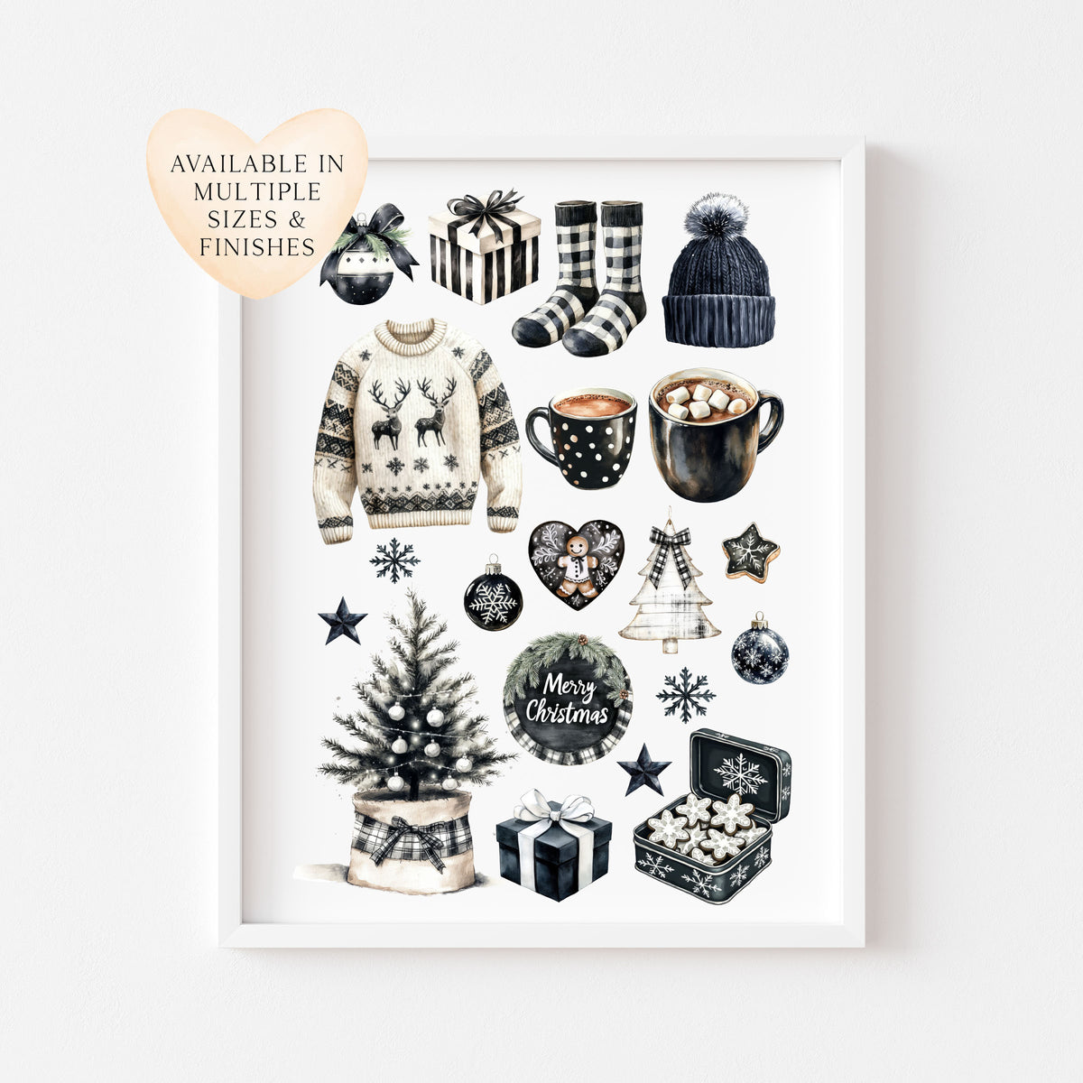 Cosy Winter Vibes monochrome mood board seasonal unframed wall art poster print