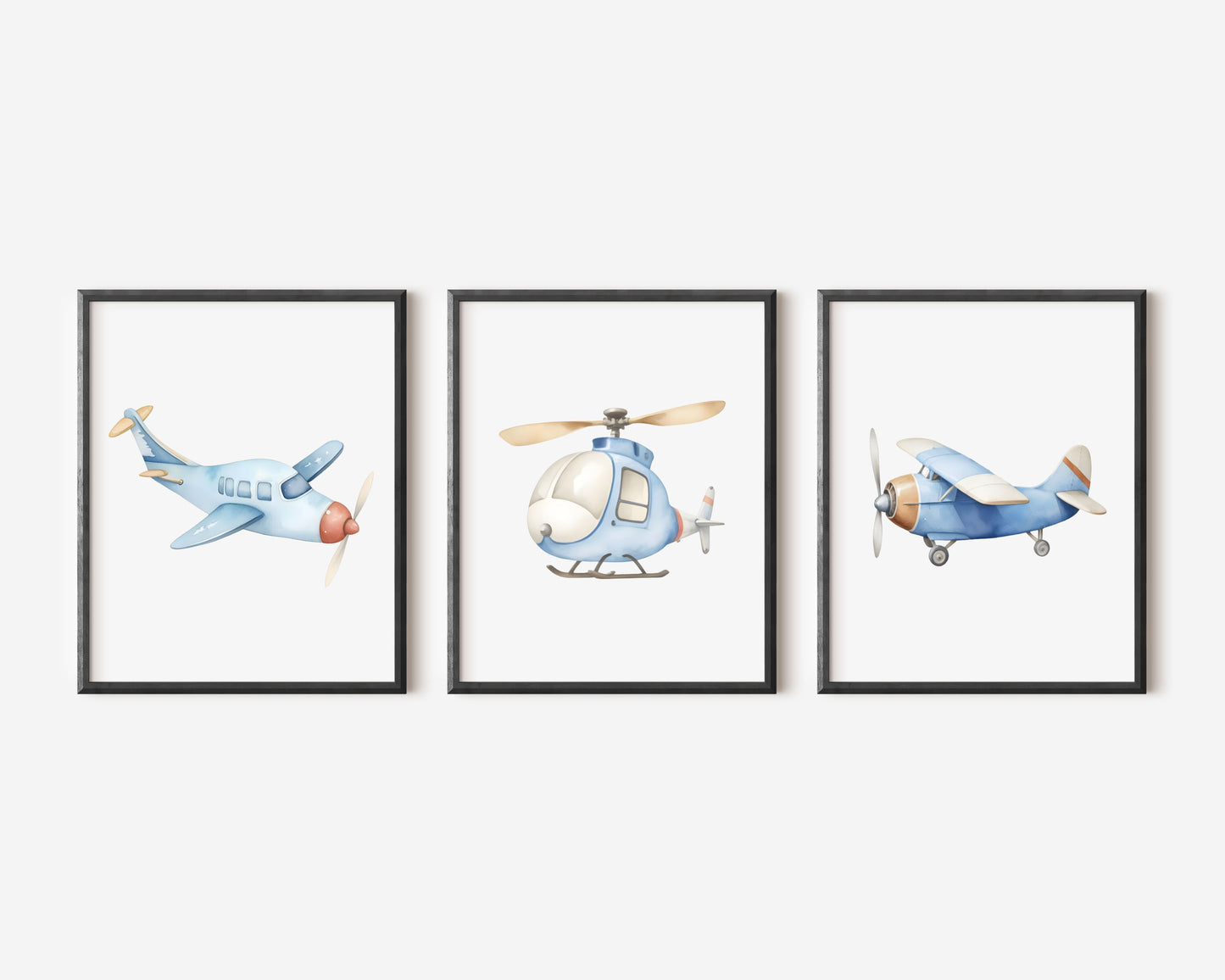 Air transport print set of 3 aviation aeroplane blue beige red boys transport wall art (unframed)