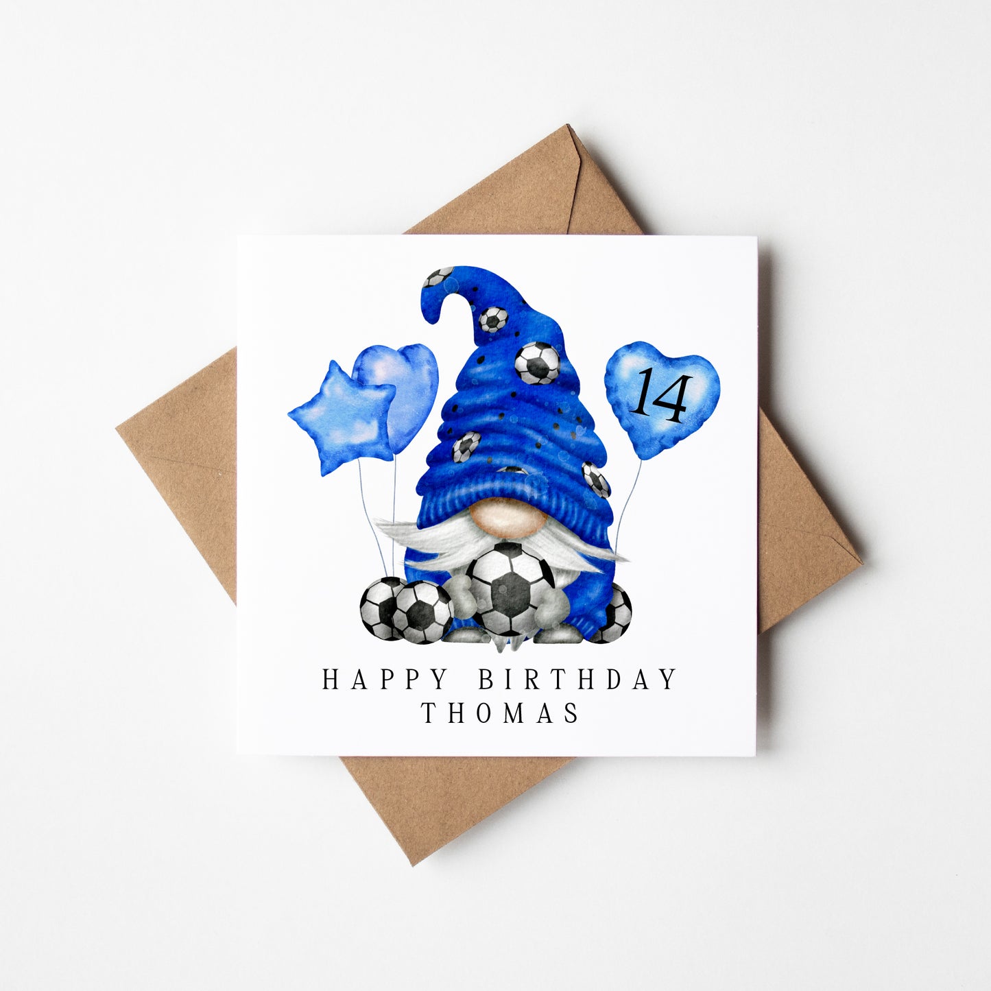 Football Birthday Card personalised name & number gonk footy themed  bday card with Envelope