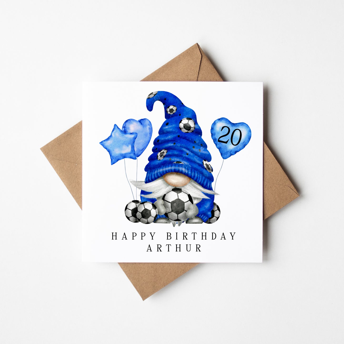 Football Birthday Card personalised name & number gonk footy themed  bday card with Envelope