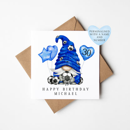 Football Birthday Card personalised name & number gonk footy themed  bday card with Envelope