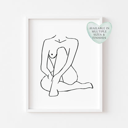 Bathroom print, woman line drawing, woman body simplistic line art bathroom bedroom unframed wall art poster print, line art, bathroom art
