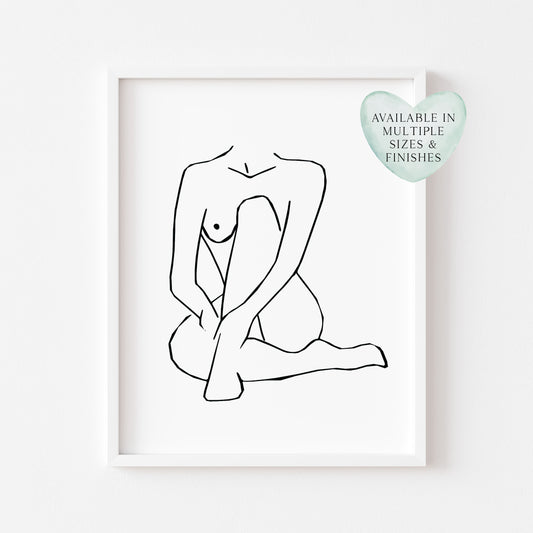 Bathroom print, woman line drawing, woman body simplistic line art bathroom bedroom unframed wall art poster print, line art, bathroom art