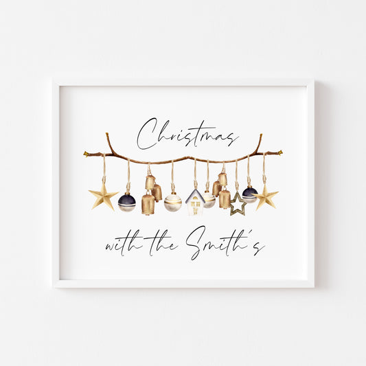 Personalised Christmas hanging boho decorations family Christmas at/with seasonal unframed wall art poster print