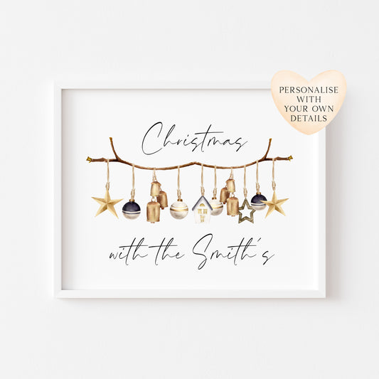 Personalised Christmas hanging boho decorations family Christmas at/with seasonal unframed wall art poster print
