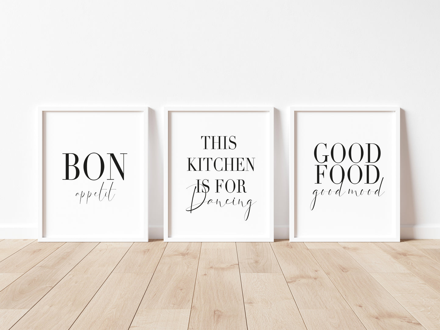 Set of 3 bon appetit, good food good mood, this kitchen is for dancing unframed wall art poster prints