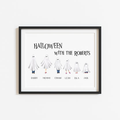 Family spooky ghost personalised print, choose your own, halloween costumes seasonal personalised unframed wall art poster print, ghosts art