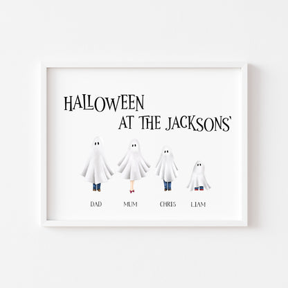 Family spooky ghost personalised print, choose your own, halloween costumes seasonal personalised unframed wall art poster print, ghosts art