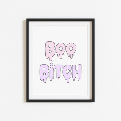 Halloween print, Boo B*tch watercolour pastel cute seasonal spooky halloween decor unframed wall art poster print, cute funny spooky art
