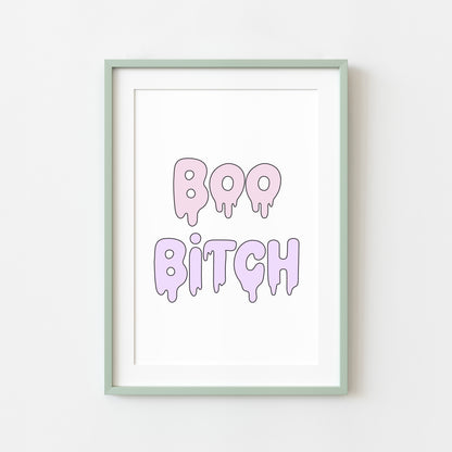 Halloween print, Boo B*tch watercolour pastel cute seasonal spooky halloween decor unframed wall art poster print, cute funny spooky art