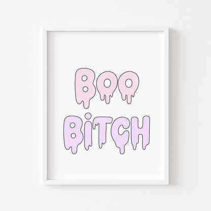 Halloween print, Boo B*tch watercolour pastel cute seasonal spooky halloween decor unframed wall art poster print, cute funny spooky art
