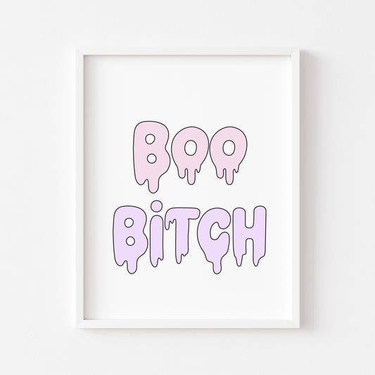 Halloween print, Boo B*tch watercolour pastel cute seasonal spooky halloween decor unframed wall art poster print, cute funny spooky art