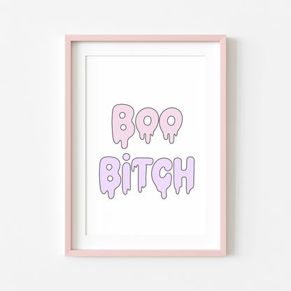 Halloween print, Boo B*tch watercolour pastel cute seasonal spooky halloween decor unframed wall art poster print, cute funny spooky art