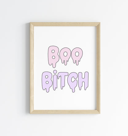 Halloween print, Boo B*tch watercolour pastel cute seasonal spooky halloween decor unframed wall art poster print, cute funny spooky art