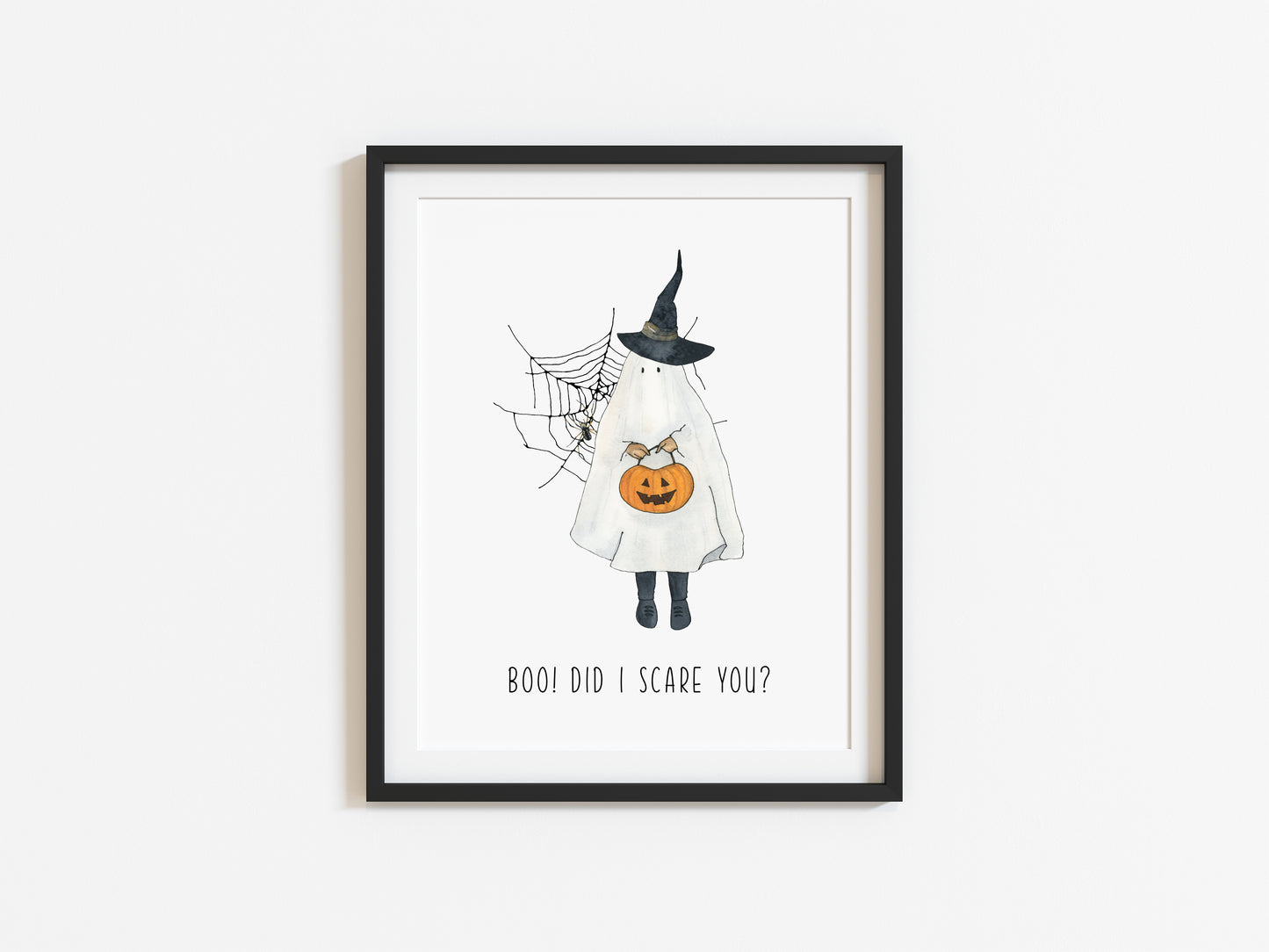 BOO did I scare you, ghost trick or treat illustration watercolour seasonal unframed wall art poster print