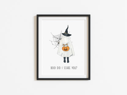 BOO did I scare you, ghost trick or treat illustration watercolour seasonal unframed wall art poster print