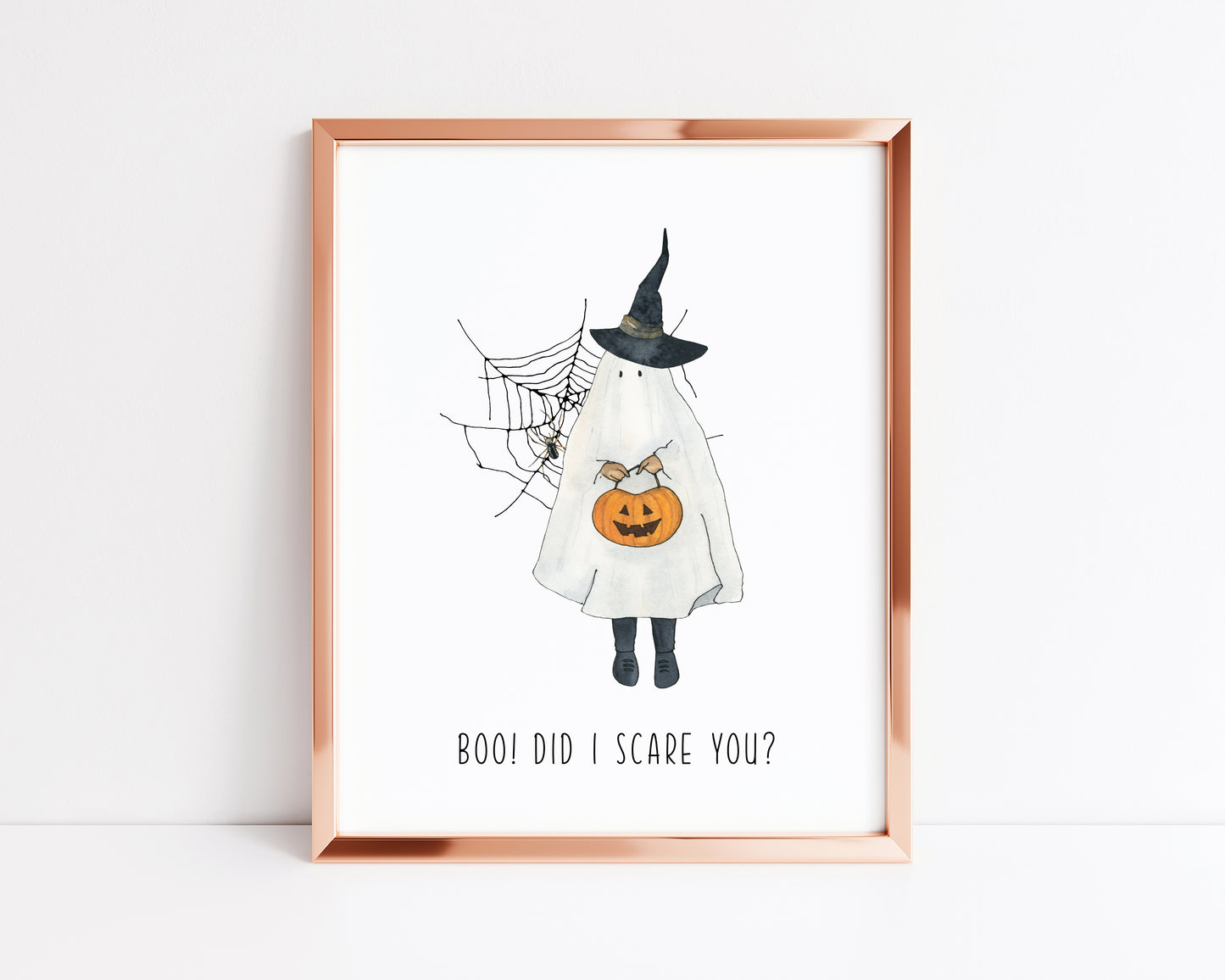 BOO did I scare you, ghost trick or treat illustration watercolour seasonal unframed wall art poster print