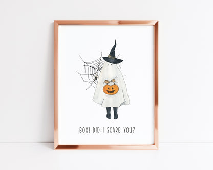 BOO did I scare you, ghost trick or treat illustration watercolour seasonal unframed wall art poster print