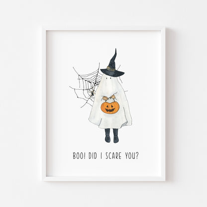BOO did I scare you, ghost trick or treat illustration watercolour seasonal unframed wall art poster print